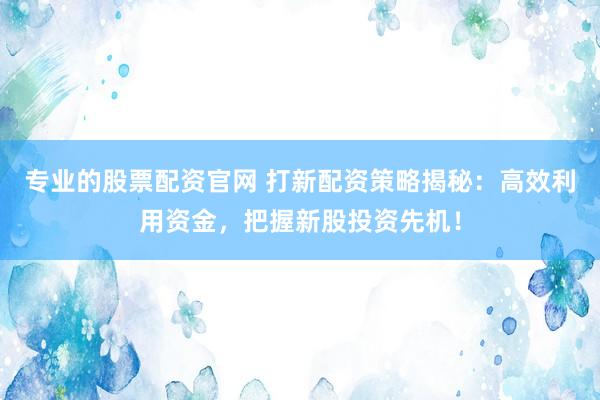 专业的股票配资官网 打新配资策略揭秘：高效利用资金，把握新股投资先机！
